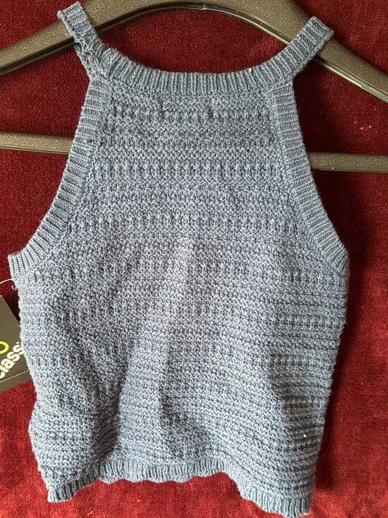 Art Class Girls Blue Knit Halter Crop Tank Top with Floral Applique - Picture 2 of 2